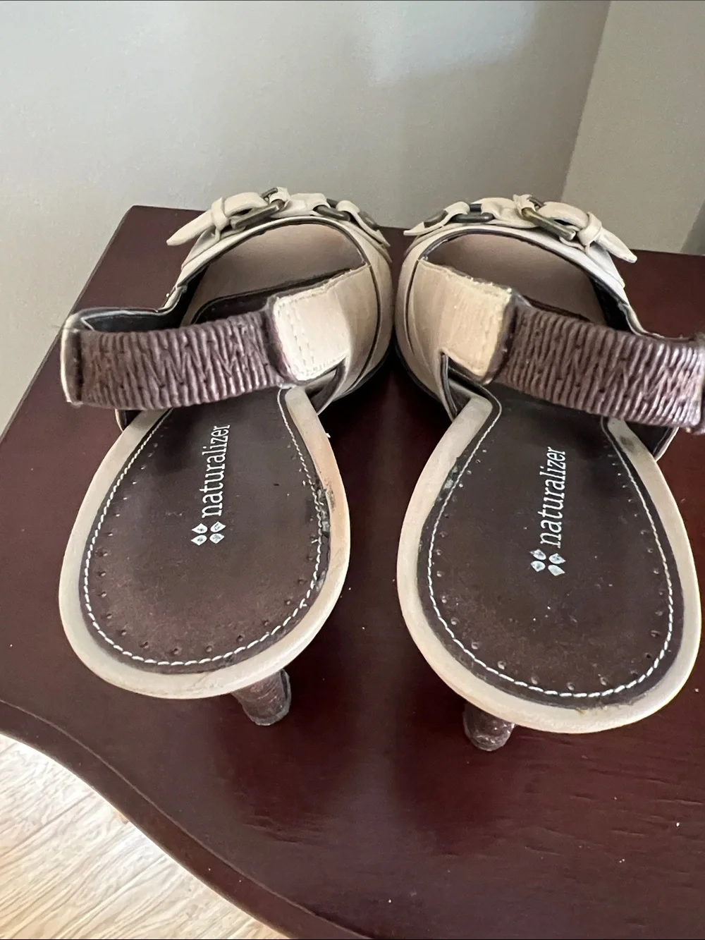 Naturalizer - Beige Open-Toe Slingback Heels with Buckle Accent - 9.5